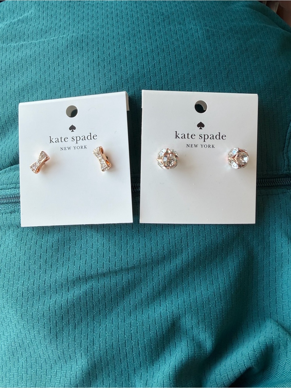 kate spade Rose Gold Crystal Stud Earring Set - Bow & Round NWT